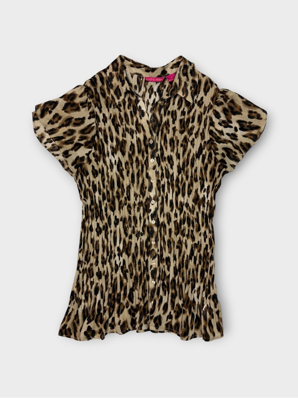 SUNNY LEIGH LEOPARD PRINT PLEATED BUTTON-UP